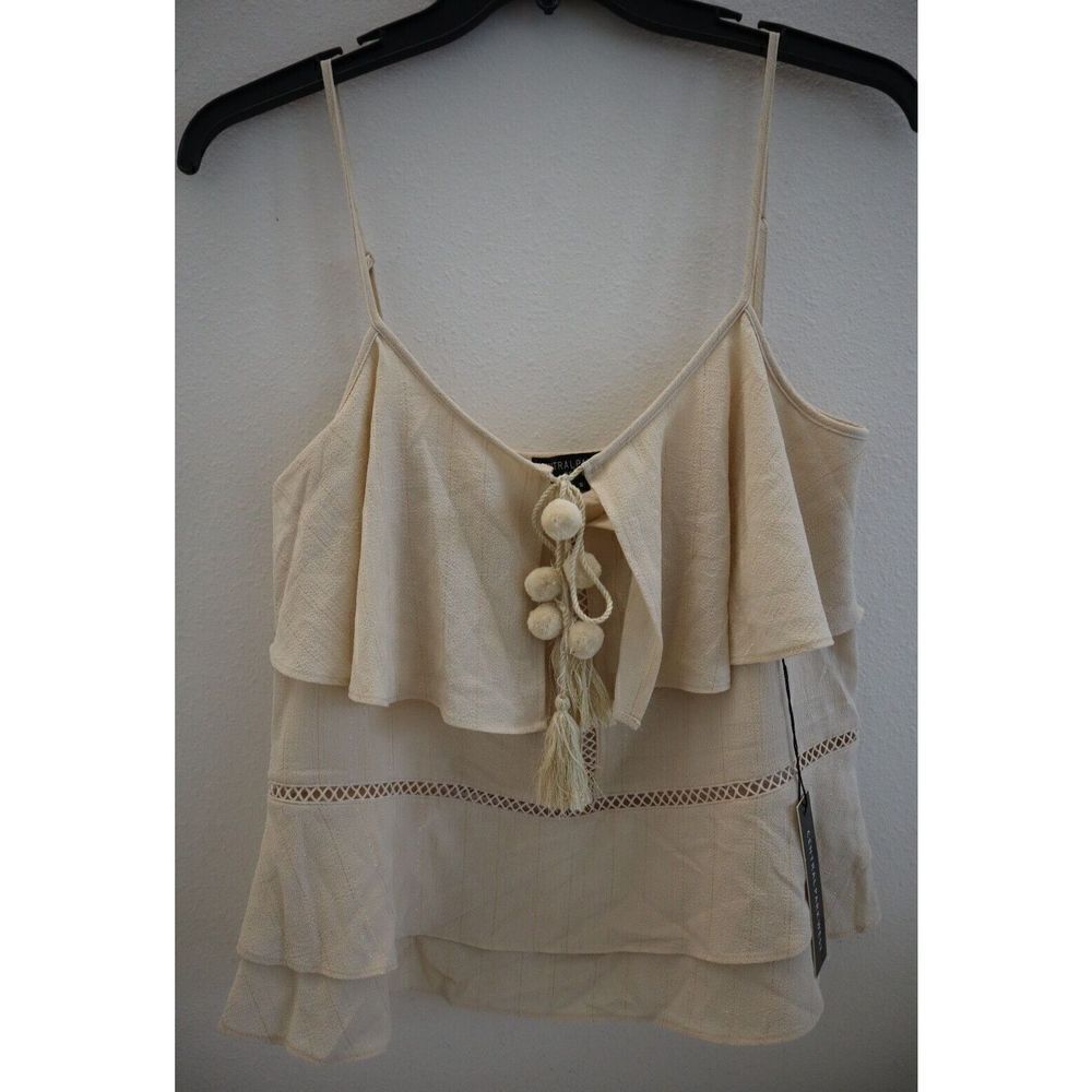 Central Park West C11690 Women's Sz S Beige Pom Pom Tie Camisole $59+